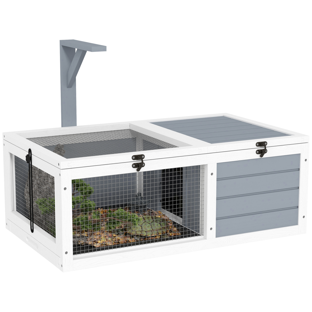 PawHut Tortoise Enclosure with Run, Hideaway, Lamp Holder, Trays