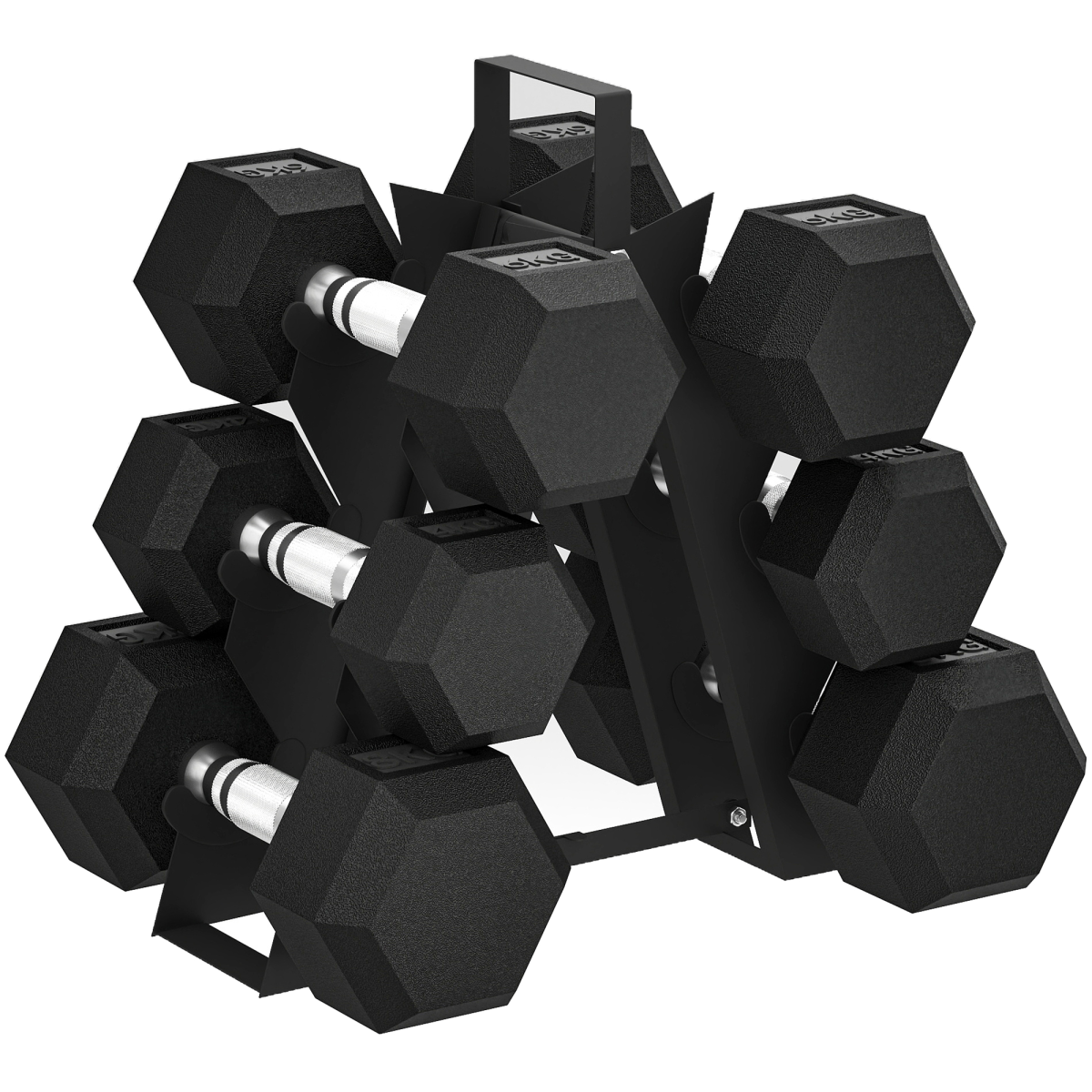 SPORTNOW 36KG Hex Dumbbell Set with Rack, Rubber Coated Cast Iron