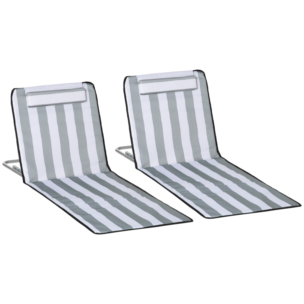 Outsunny 2-Piece Steel Reclining Beach Lounger Set with Pillow, Grey