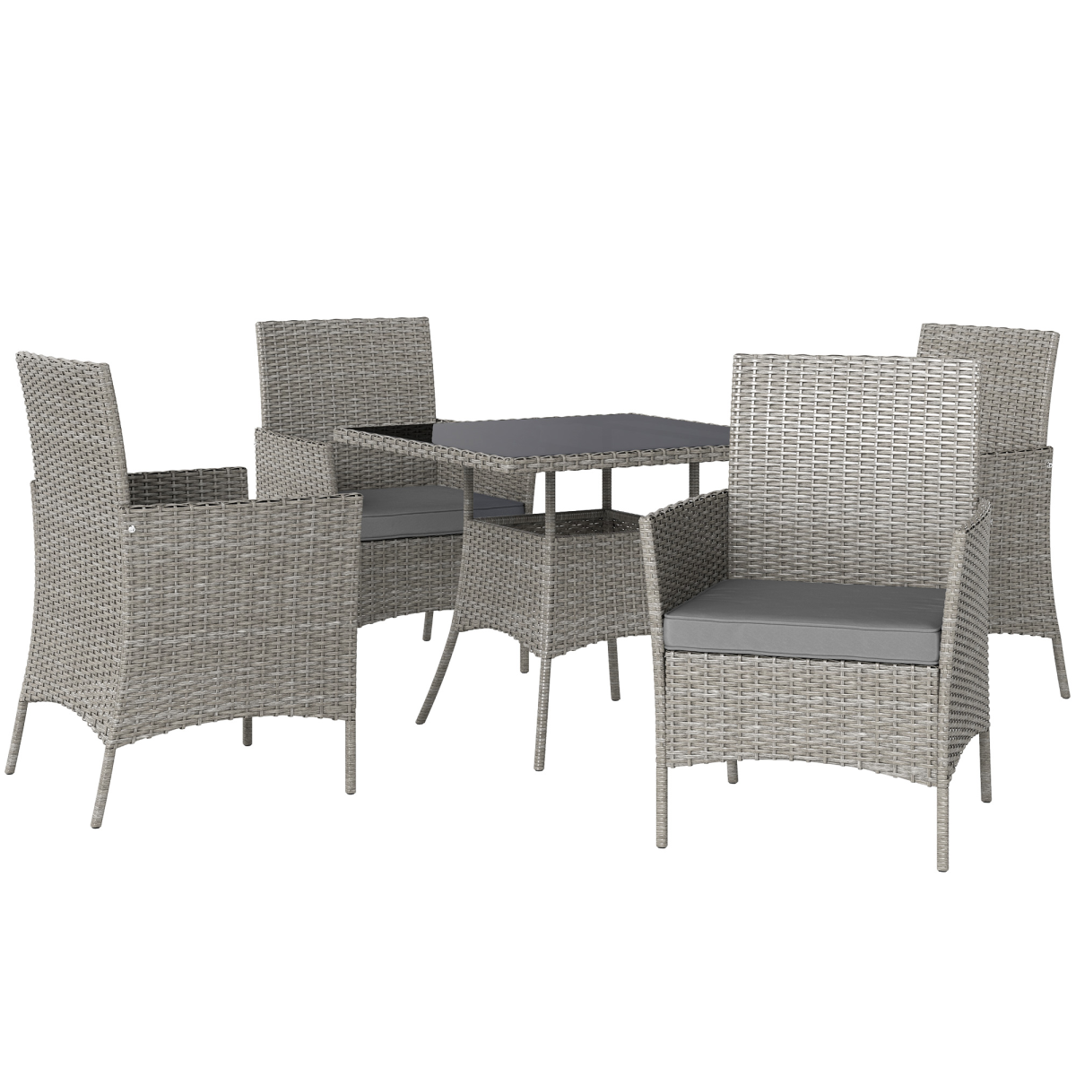 Outsunny 5-Piece Outdoor Rattan Dining Set for 4 with Cushions, Light Grey