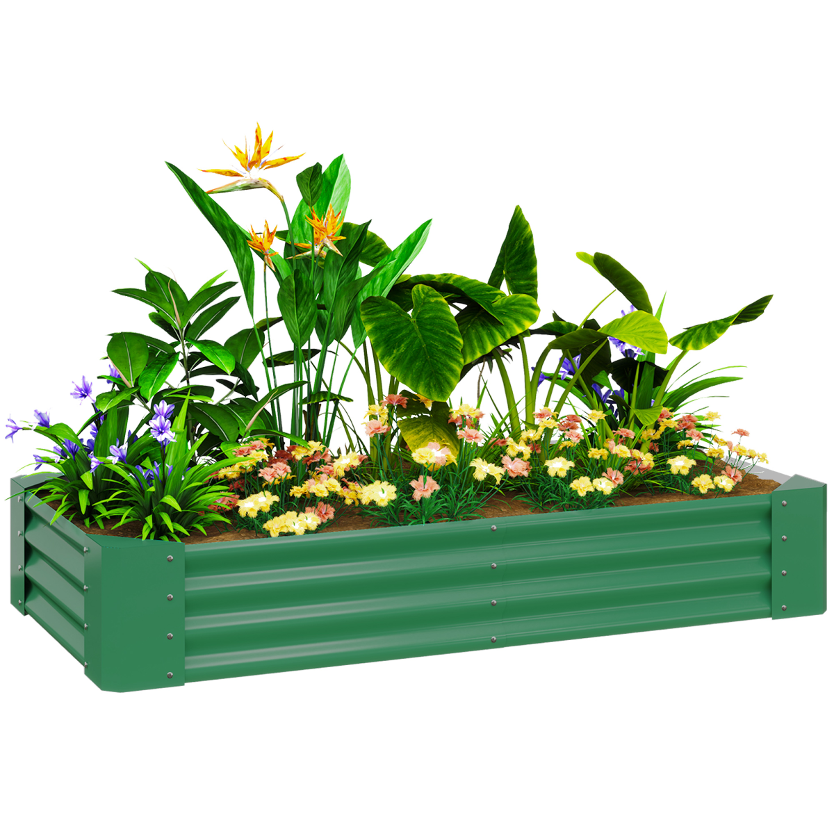Outsunny Galvanised Steel Raised Garden Bed, 180 x 90 x 30 cm Open Bottom Planter, Green