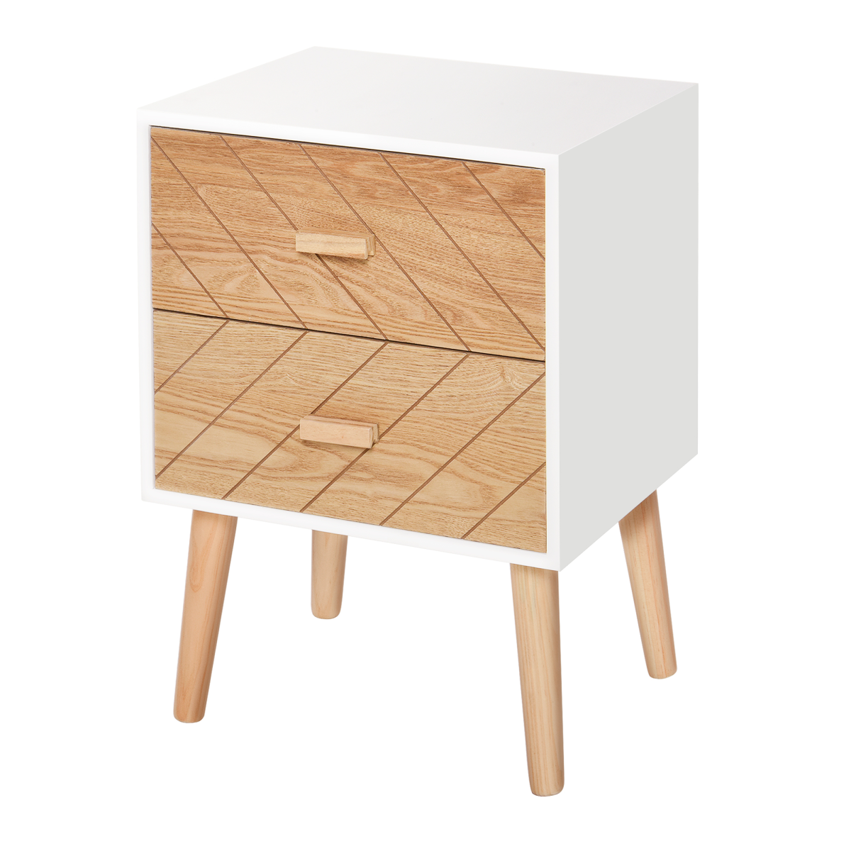 HOMCOM Nordic Style Wooden 2-Drawer Side Cabinet Bedside Table Storage Chest