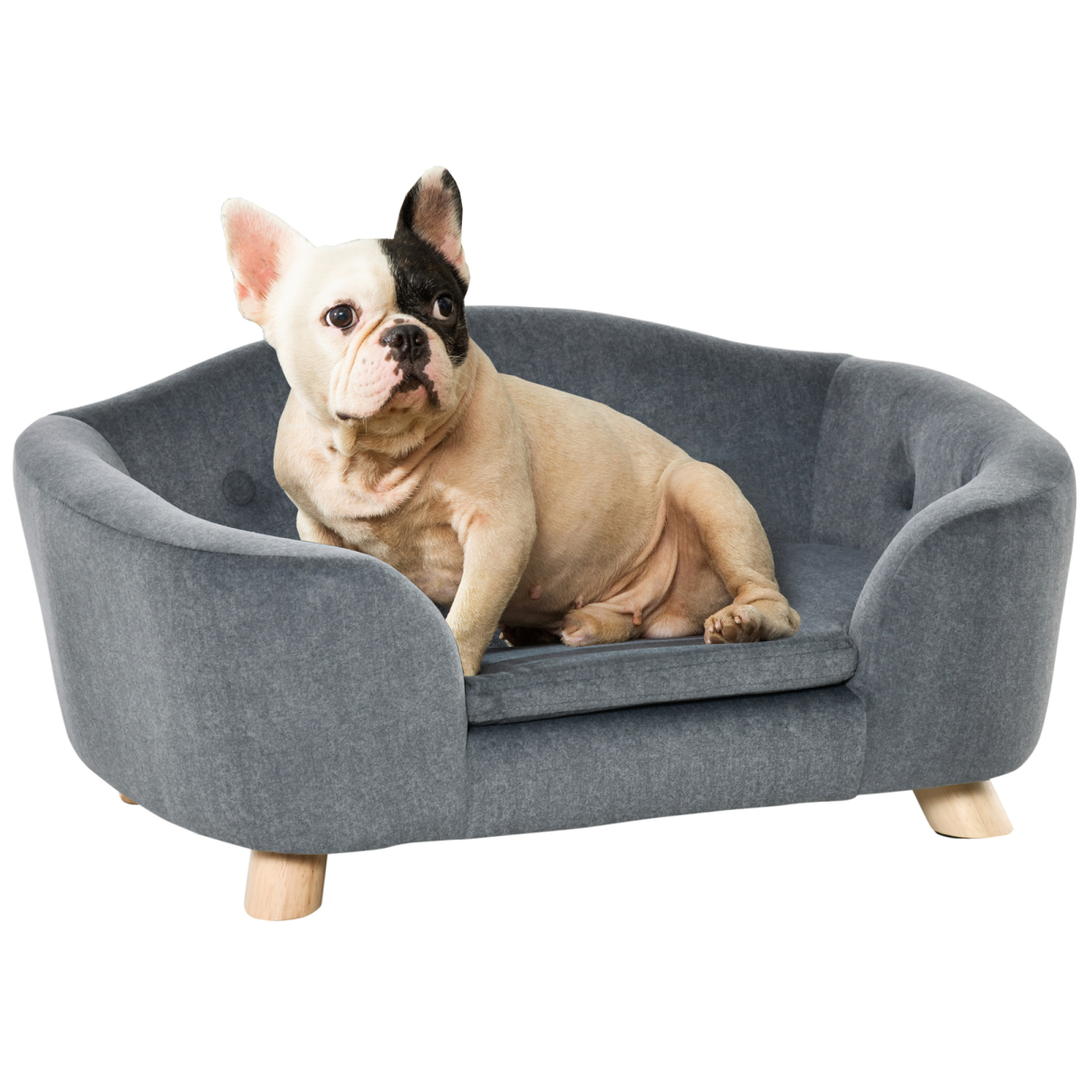 Grey Pet Sofa Dog Couch for Small Dogs, Short Plush, 70 x 47 x 30 cm