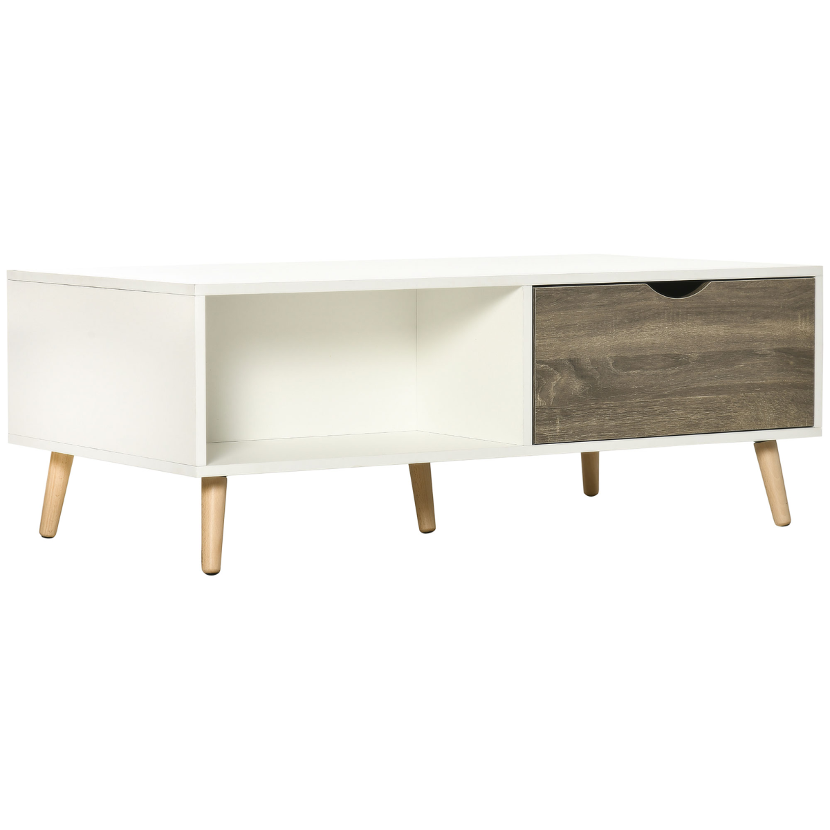 Modern White Coffee Table with Storage Shelves and 2 Drawers