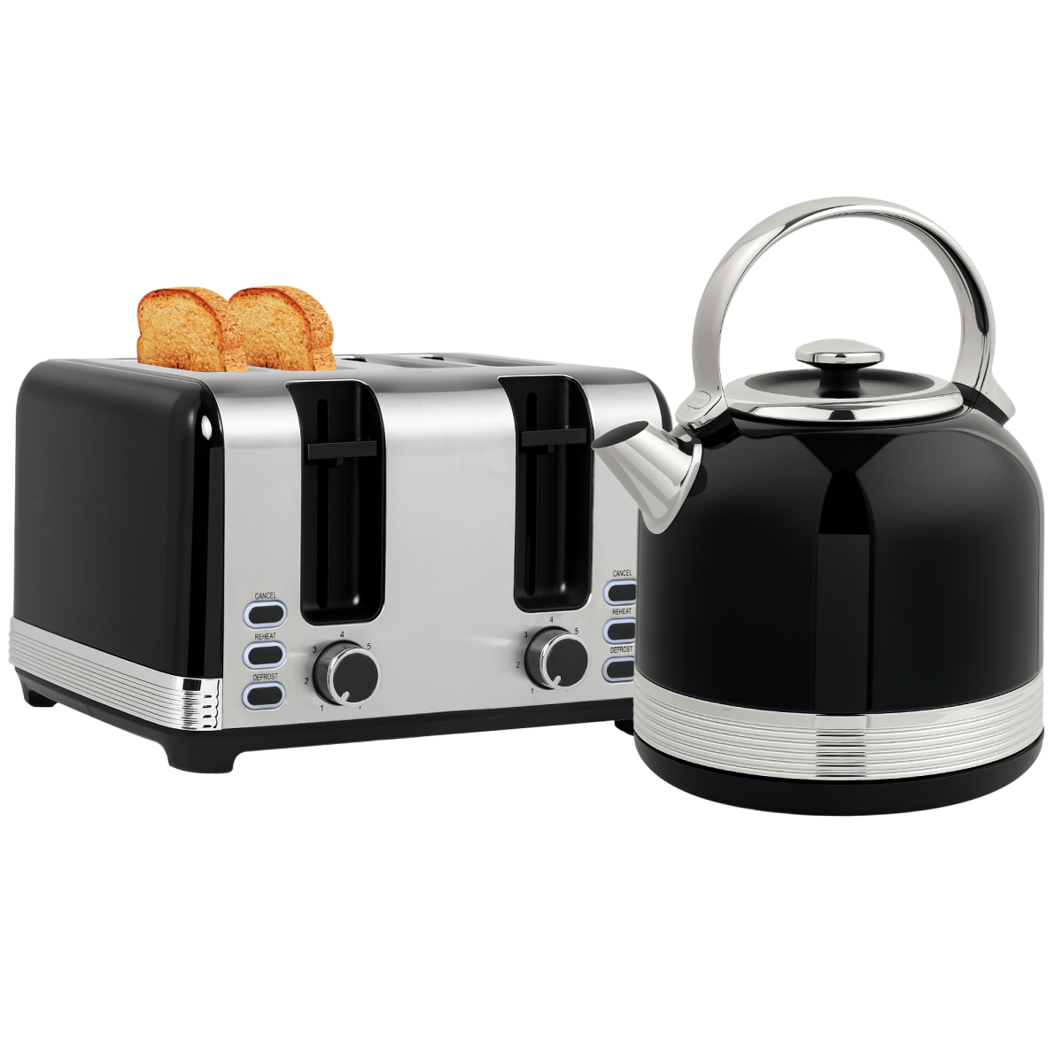 HOMCOM 1.7L 3000W Electric Kettle and 4-Slice Toaster Set, Black/Silver