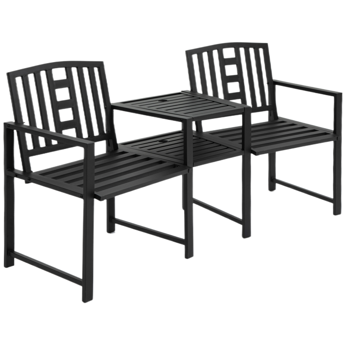 2-Seater Garden Bench with Middle Table, Slatted Patio Loveseat