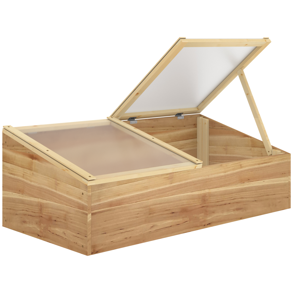Outsunny Wooden Cold Frame Greenhouse Grow House with Clear Polycarbonate Panels, 100 x 50 x 36 cm, Natural