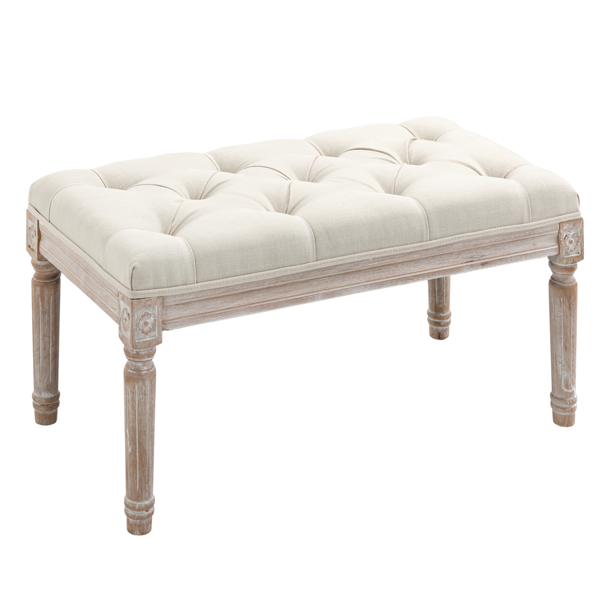 Tufted Upholstered Accent Bench with Linen-Touch Fabric, Beige