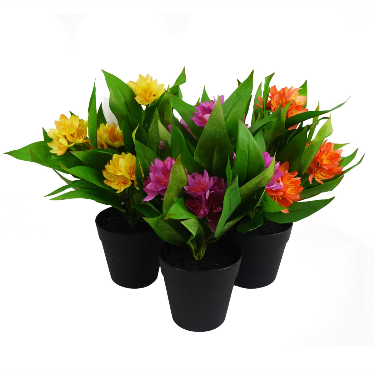 Leaf 3 x 18cm Artificial Freesia Plants, Pink, Orange & Yellow