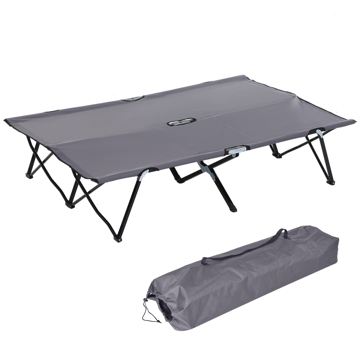Outsunny Double Camping Folding Cot, Portable Outdoor Folding Sunbed with Carry Bag, Grey