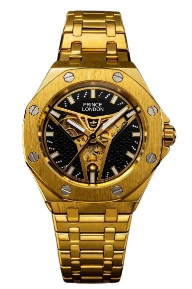 NY London Men's Automatic Mechanical Hollow Octagon Watch Gold/Black