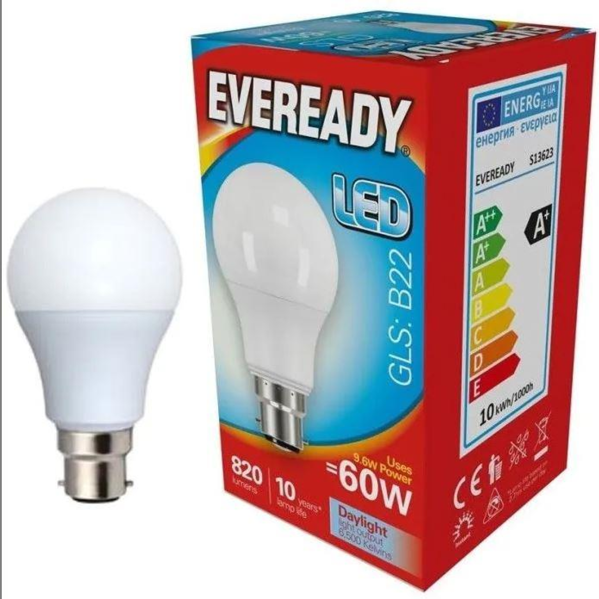 Eveready GLS LED BC 60W Daylight Bulbs, Pack of 5