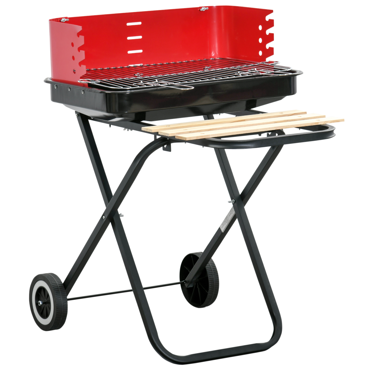 Outsunny Foldable Charcoal BBQ Grill with Wheels, Black Enamel, Adjustable Grill Height