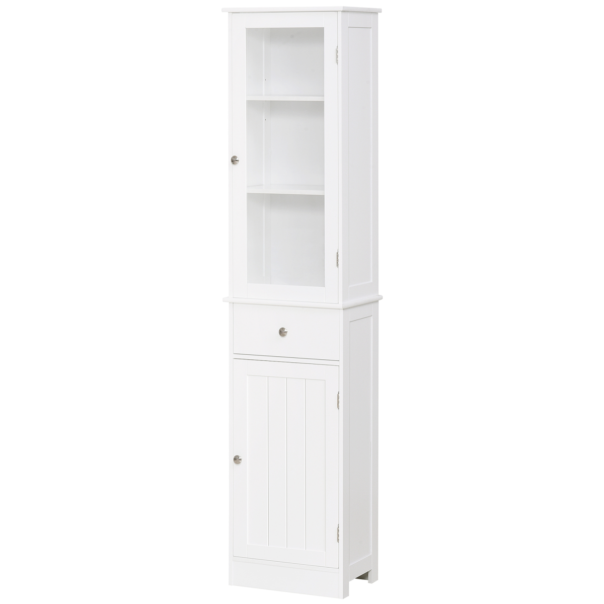 kleankin Bathroom Storage Cabinet with 3-Tier Open Shelves, Bottom Cabinet with Shelf, Transparent Acrylic Door, White