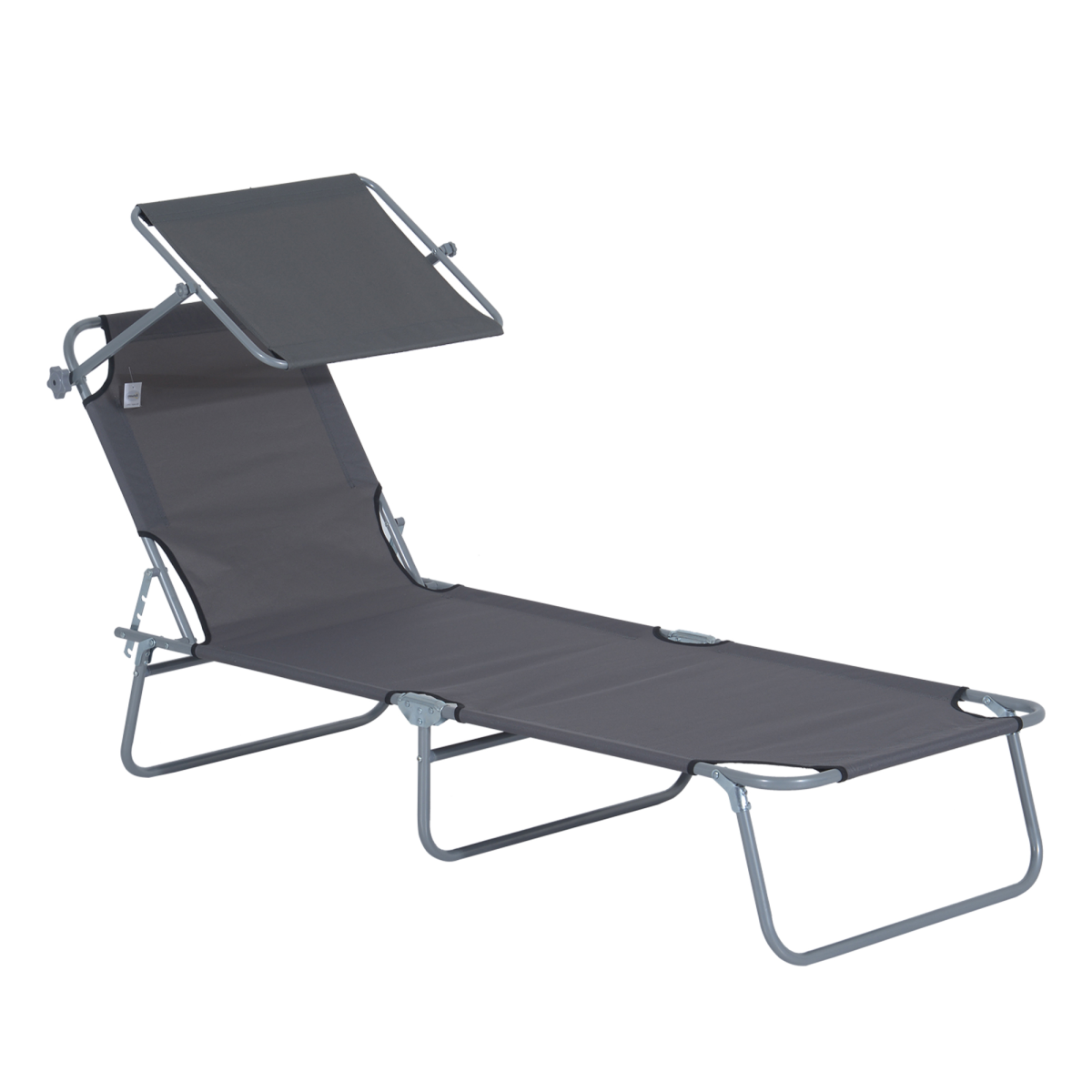 Outsunny Folding Sun Lounger Recliner with Adjustable Awning, Grey