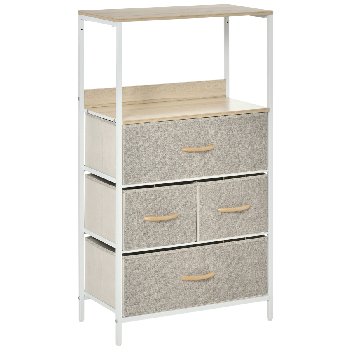 HOMCOM Chest of Drawers with 4 Fabric Bins and 2 Shelves, White