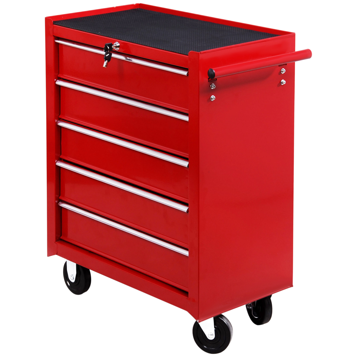 HOMCOM 5-Drawer Steel Tool Trolley on Wheels, Lockable, Red