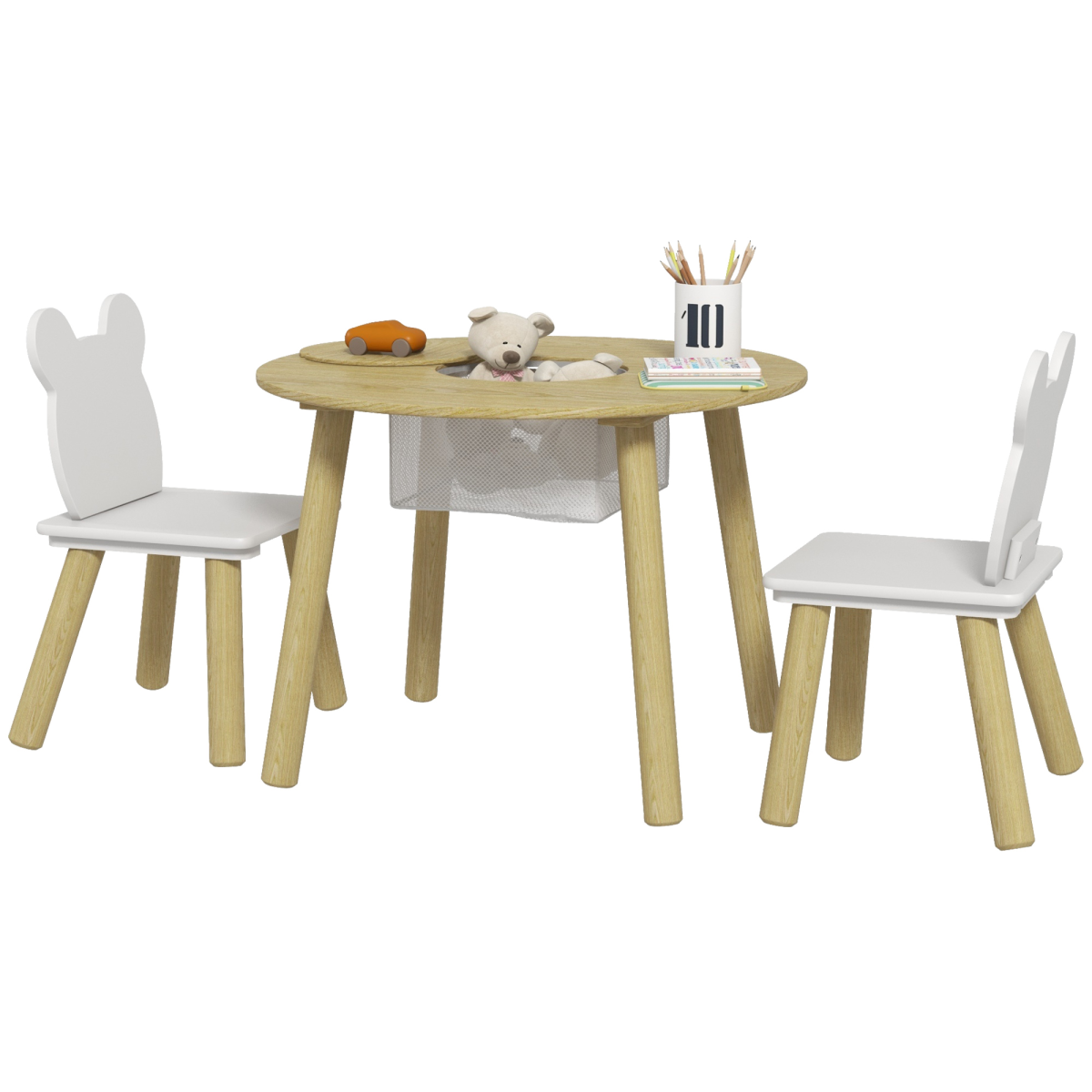 AIYAPLAY 3-Piece Toddler Table and 2 Chair Set with Mesh Bag