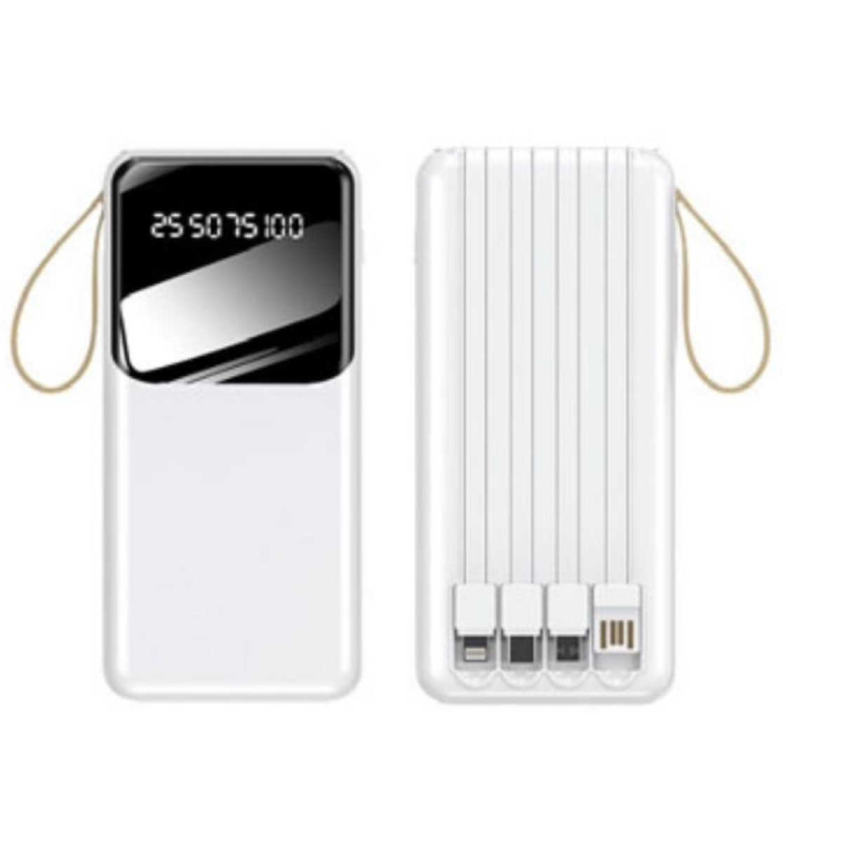 WYEFLUX 10000mAh Portable Power Bank with Built-In Cables and LED Lights, Black