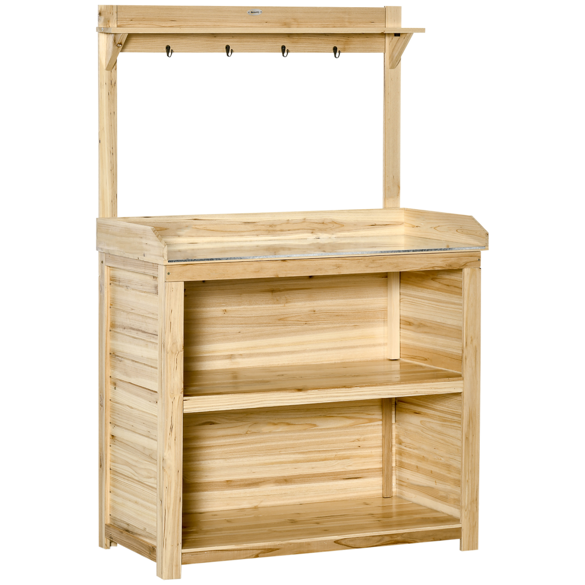 Outsunny Garden Potting Bench with Metal Top and Storage Shelves