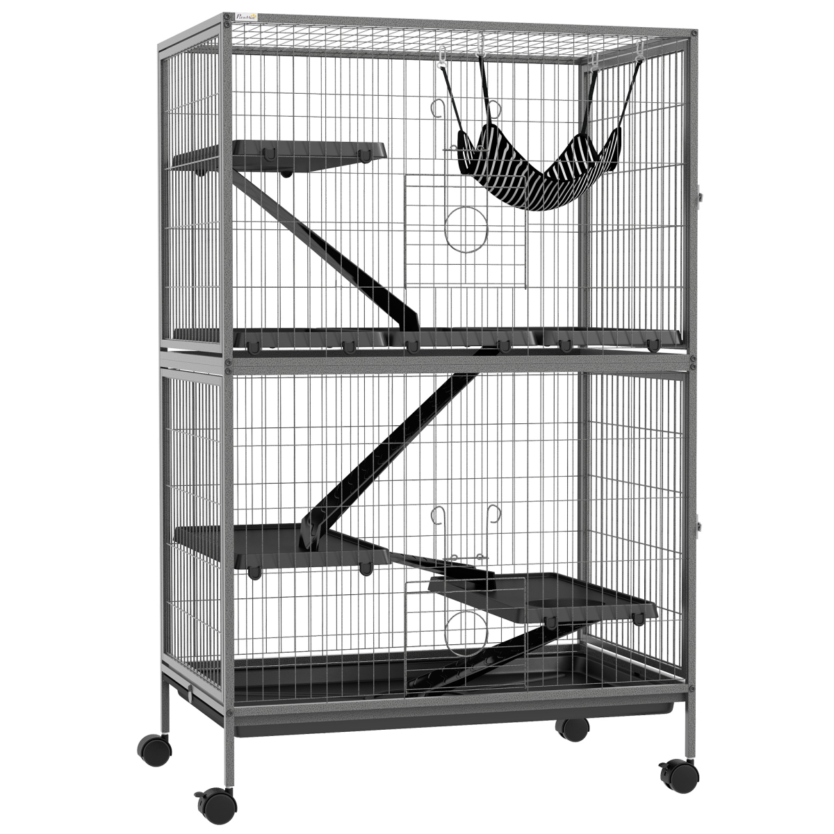 PawHut Multi-Level Small Animal Cage with Hammock, Tray & Wheels