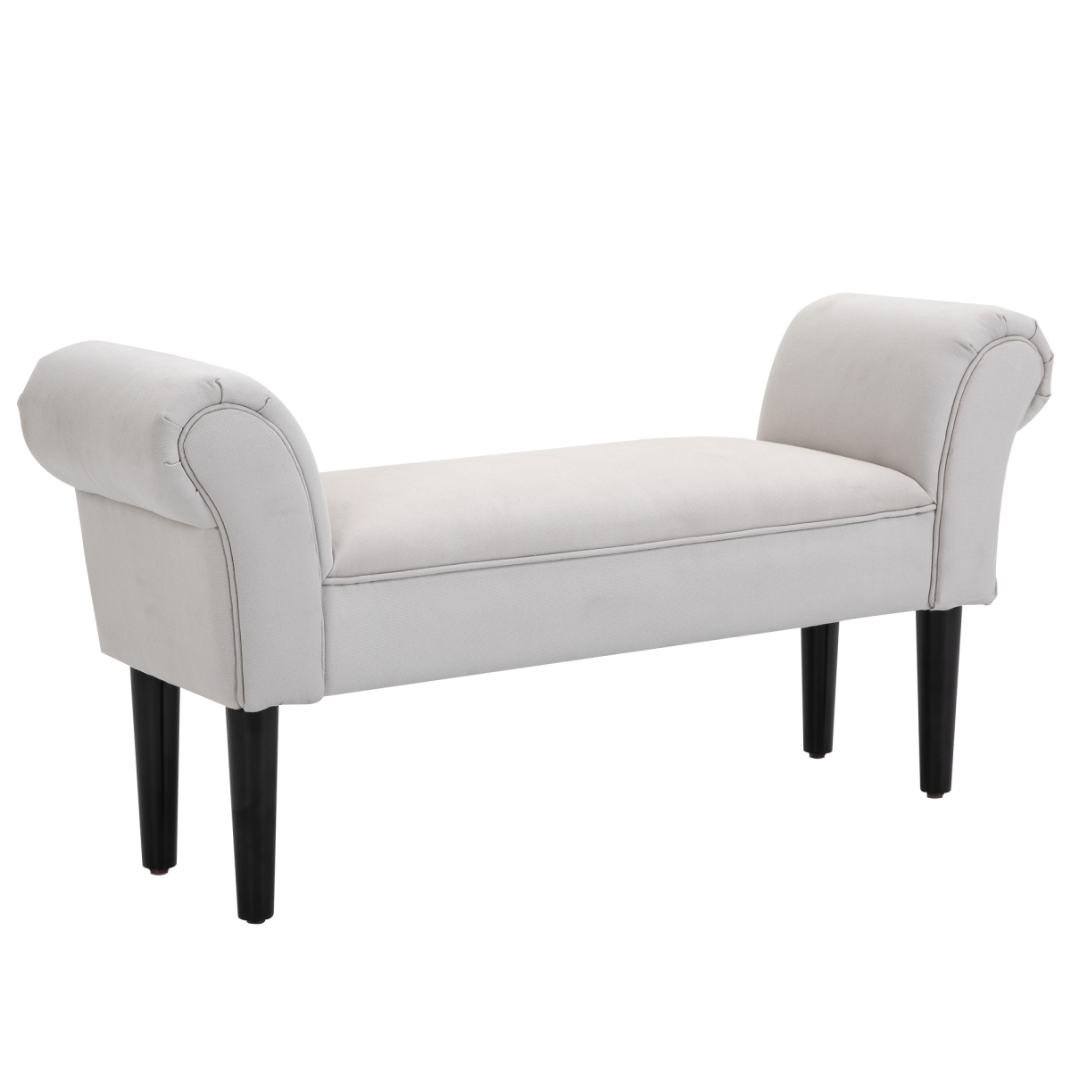 Flannelette Upholstered End Bench with Wooden Legs and Rolled Ends