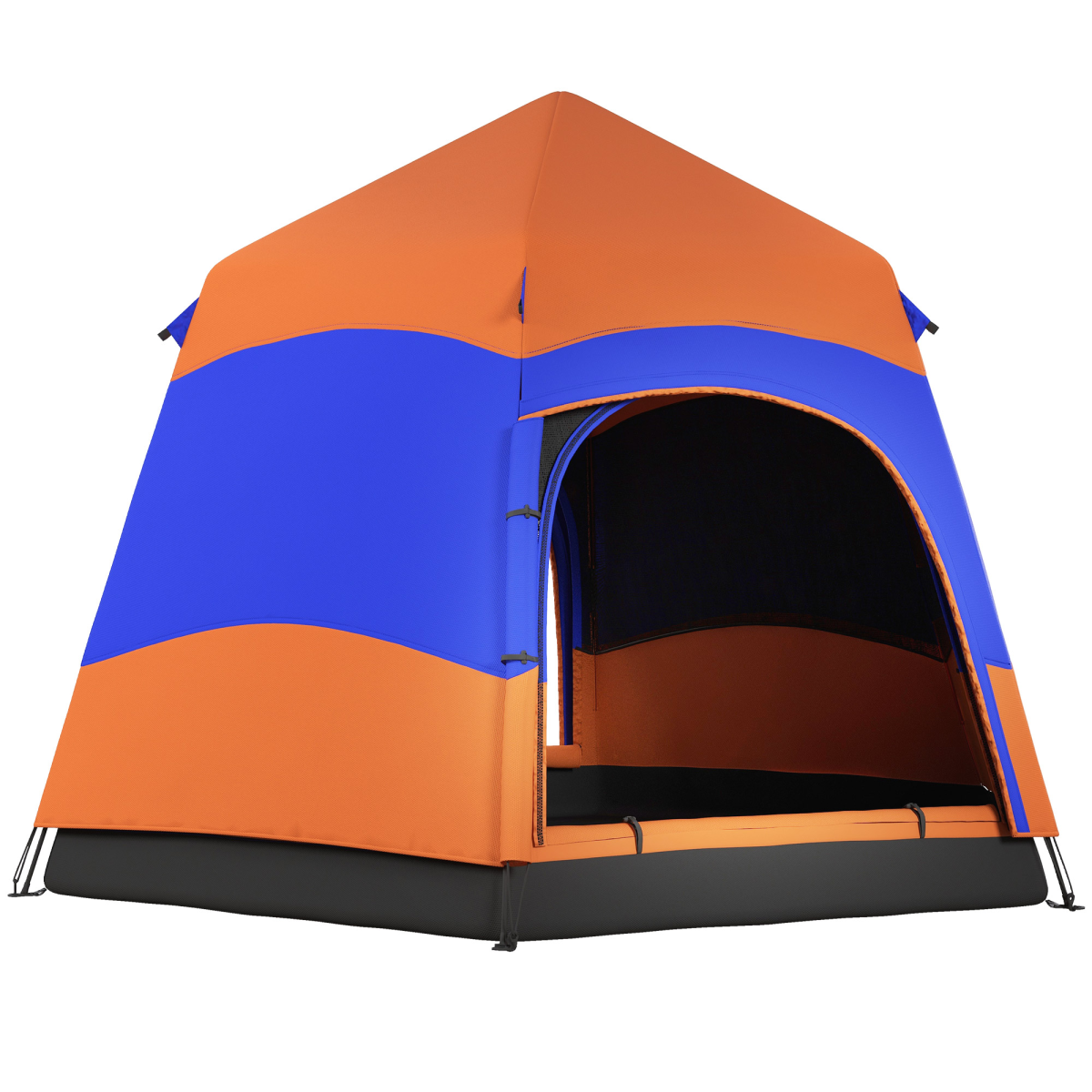 4 Person Pop Up Camping Tent, Hexagon Design, Water-Resistant, Mesh Windows, Stakes and Guy Ropes Included