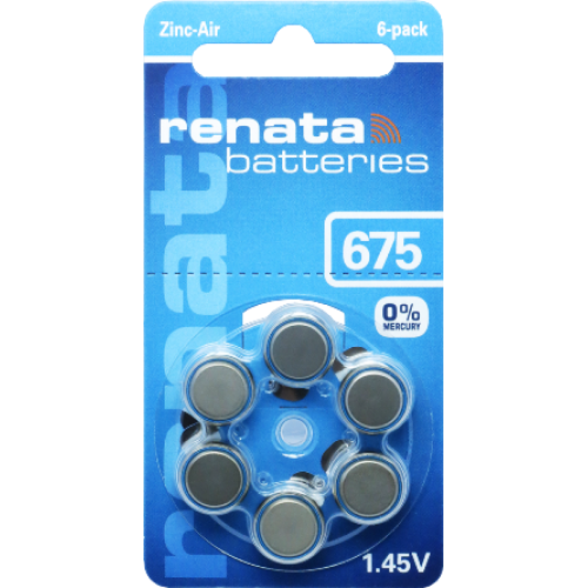 Renata 675 Hearing Aid Batteries Pack of 6