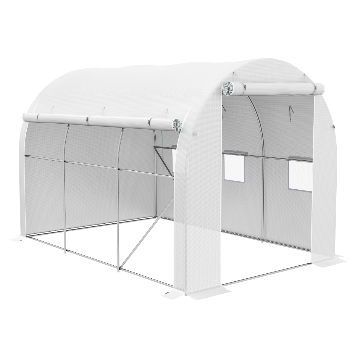 Outsunny White Polytunnel Greenhouse with PE Cover, Steel Frame
