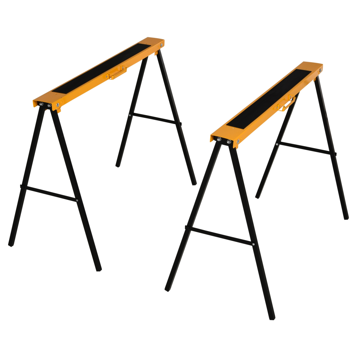 HOMCOM Set of 2 Steel Non-Slip Folding Sawhorses Black/Yellow