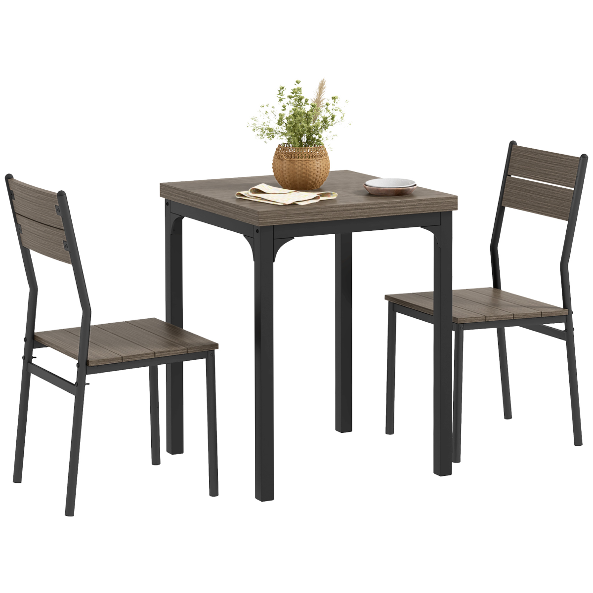 HOMCOM Compact Dining Table and 2 Chairs Set, Grey Wood Grain