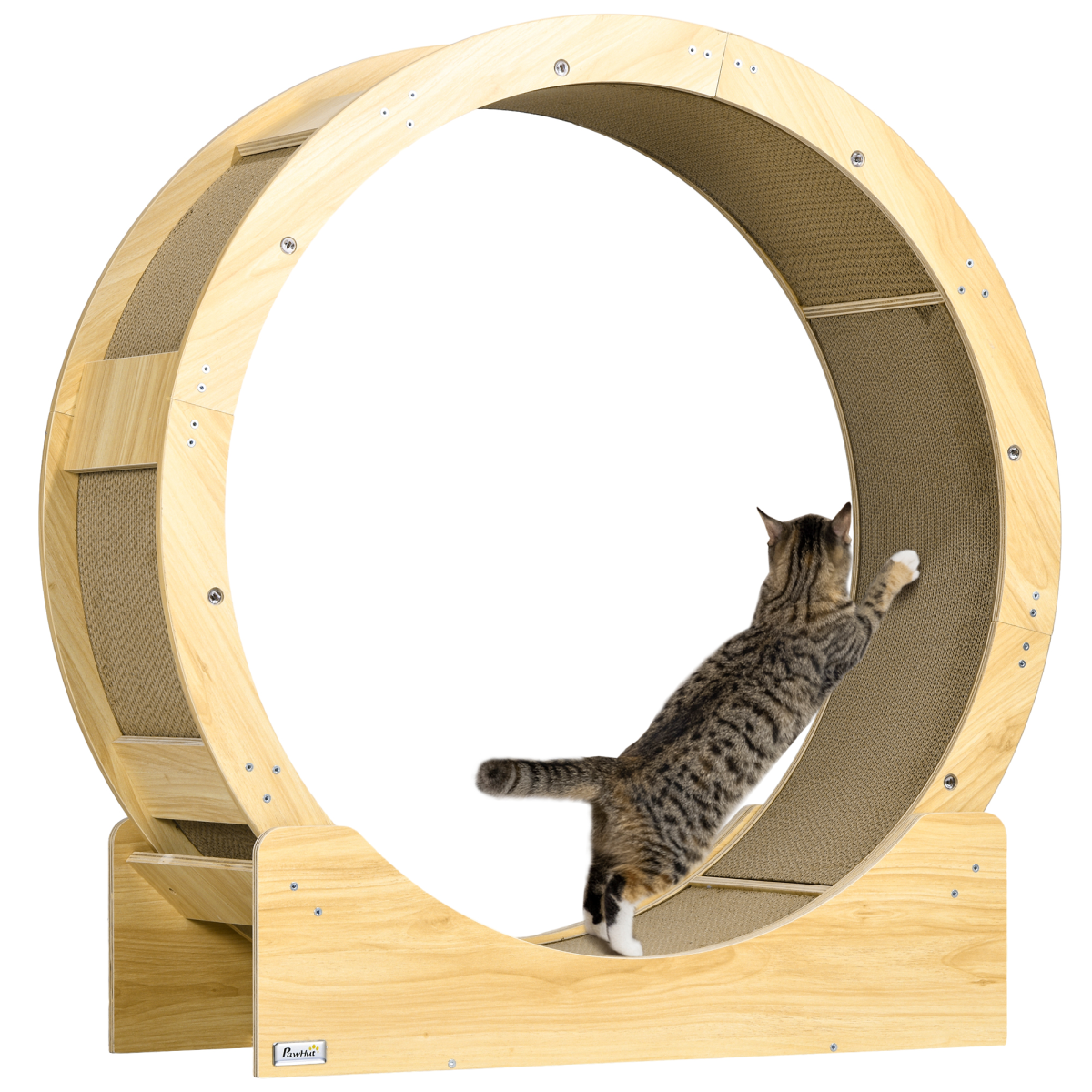 PawHut Cat Wheel with Brake & Scratching Pads, Oak