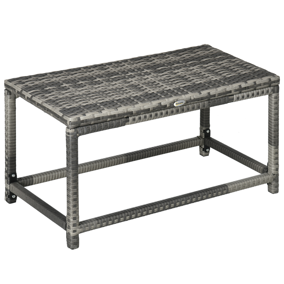 Outsunny Grey Outdoor Rattan Side Table with Steel Frame
