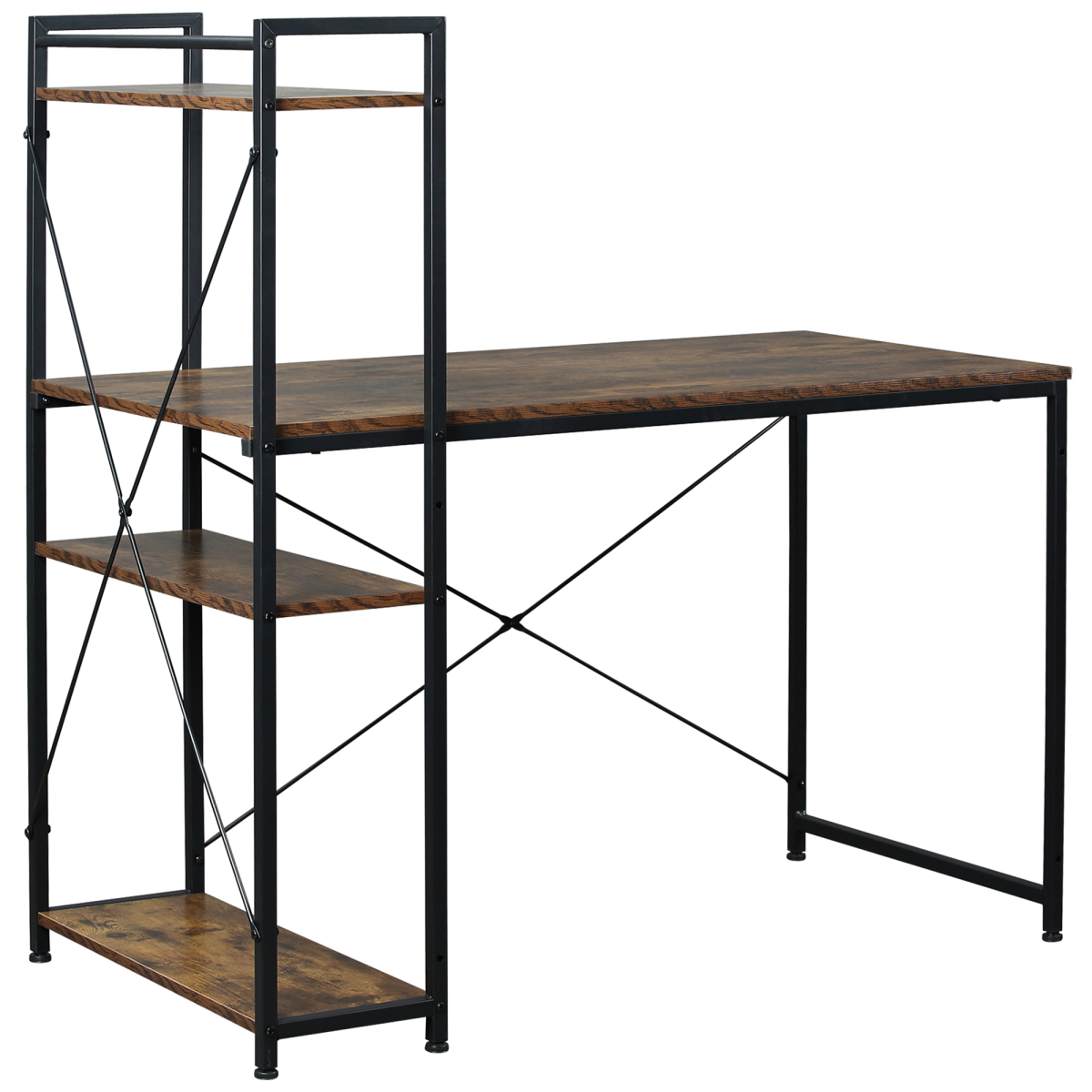 HOMCOM Computer Desk with 4-Tier Bookshelf, Home Office Study Workstation, Reversible Left or Right Shelf, Chipboard and Steel Frame