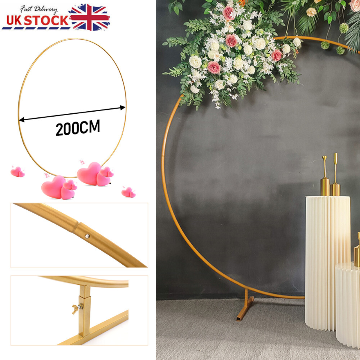 2M Gold Round Iron Balloon Arch Stand for Wedding Backdrop Decor