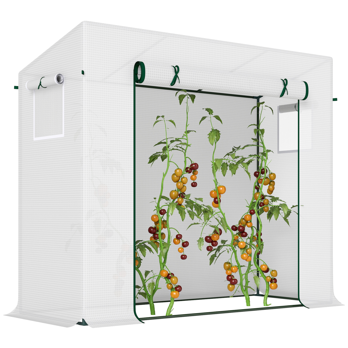 Outsunny Walk-In Greenhouse, 200 x 76 x 168 cm, Steel Frame, Roll-Up Door