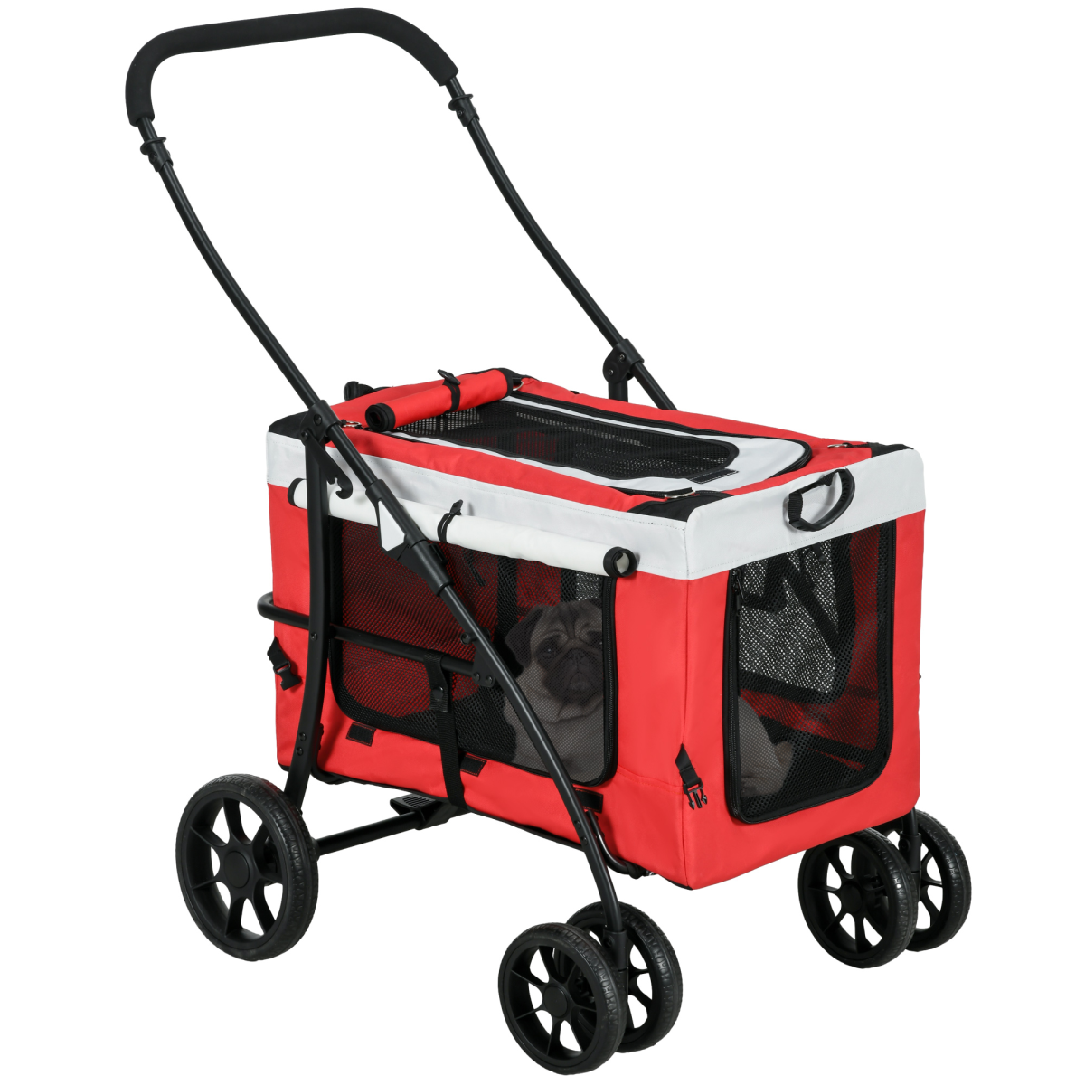 PawHut Foldable Pet Stroller with Detachable Carrier, Soft Padding, Red