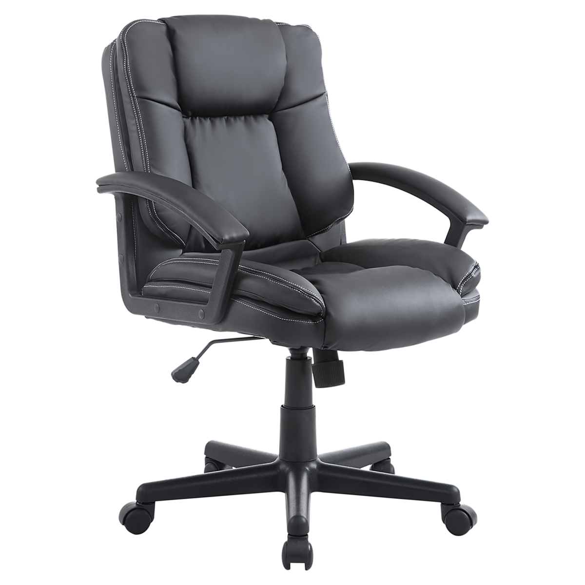 Swivel Executive Office Chair, Mid Back PU Leather, Black, with Arm