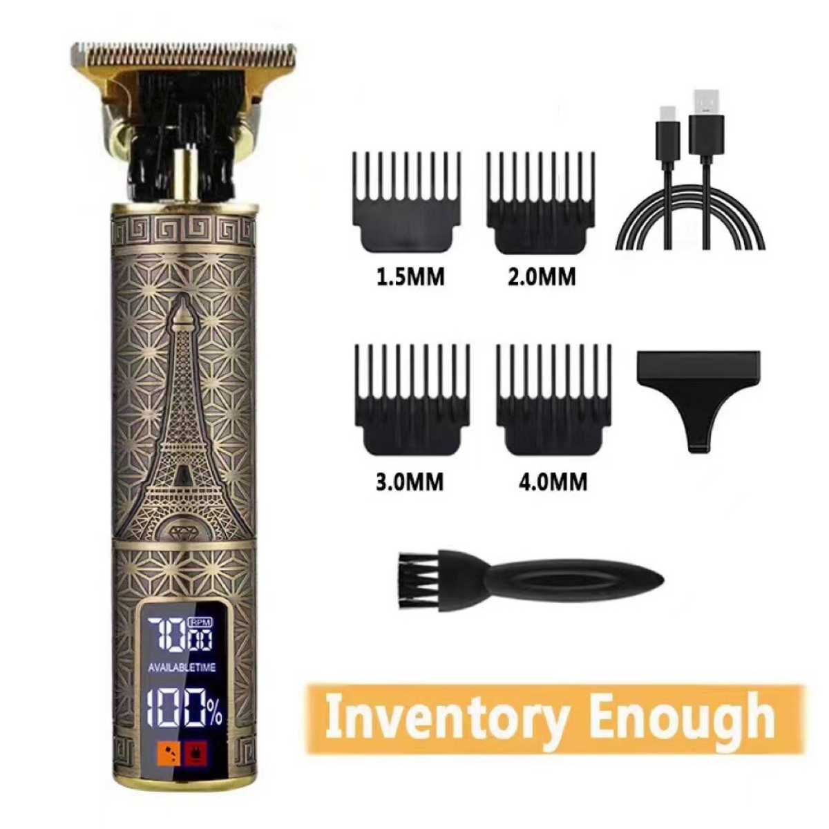 Professional Cordless Hair Clipper and Beard Trimmer with LED Screen, Stainless Steel Blades, Metal Shell