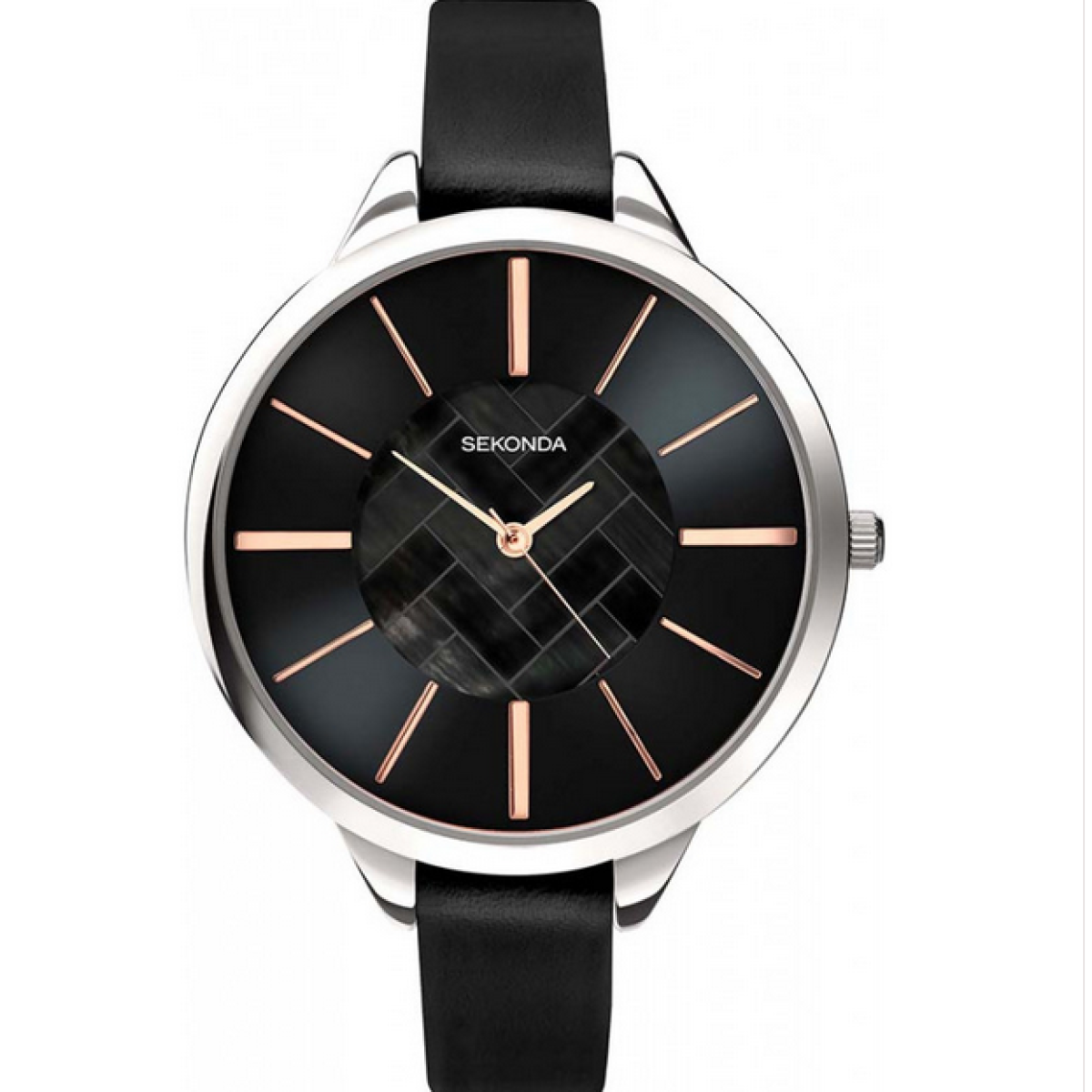 Sekonda Ladies Black Analogue Watch with Synthetic Leather Strap