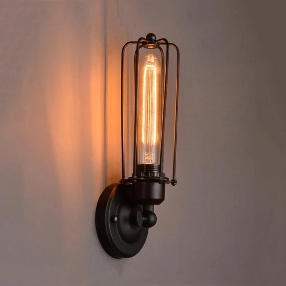 Black Industrial Retro Metal Cage Wall Light with Adjustable Arm