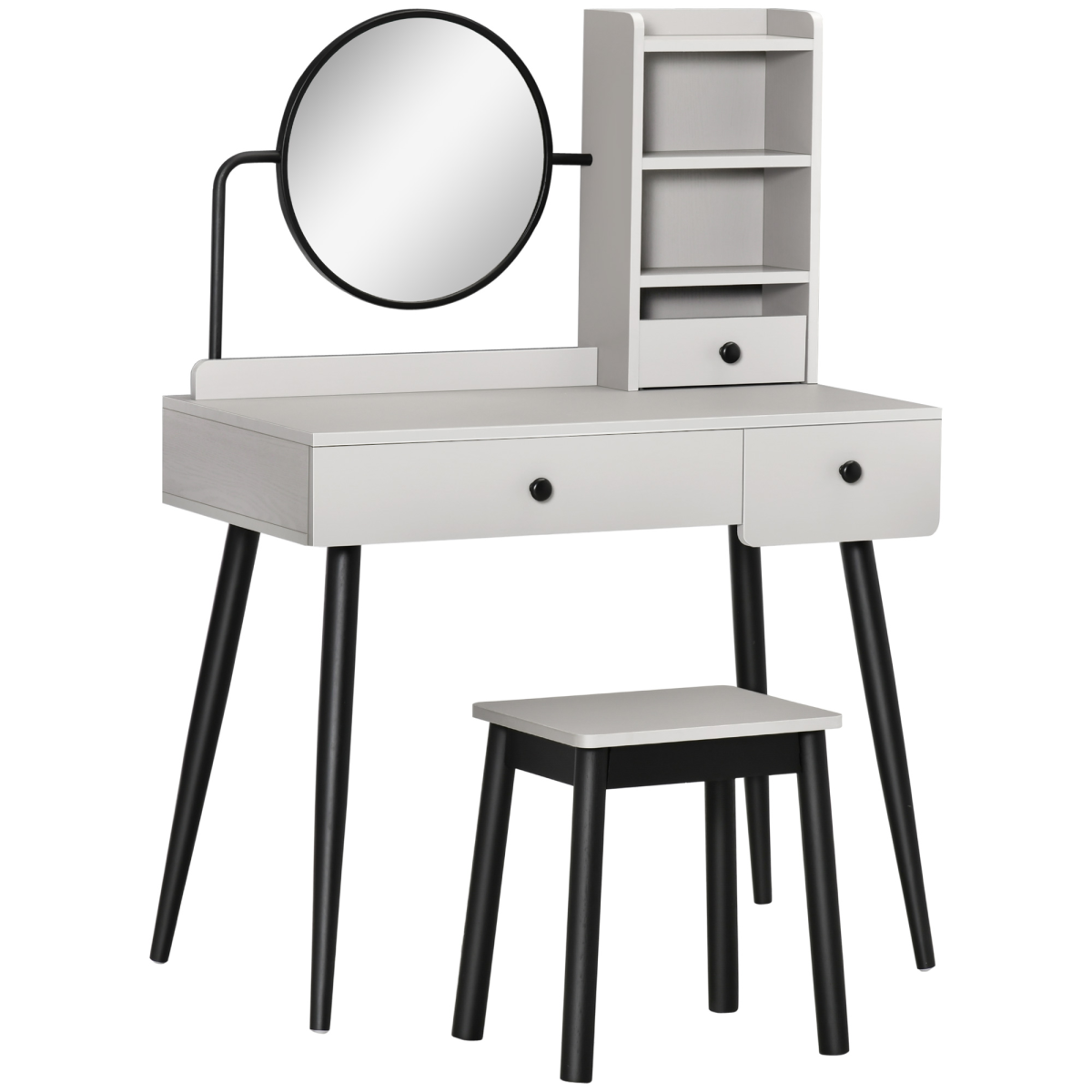 HOMCOM Dressing Table Set with Stool, 3 Drawers, Side Shelves and Fixed Mirror, Grey