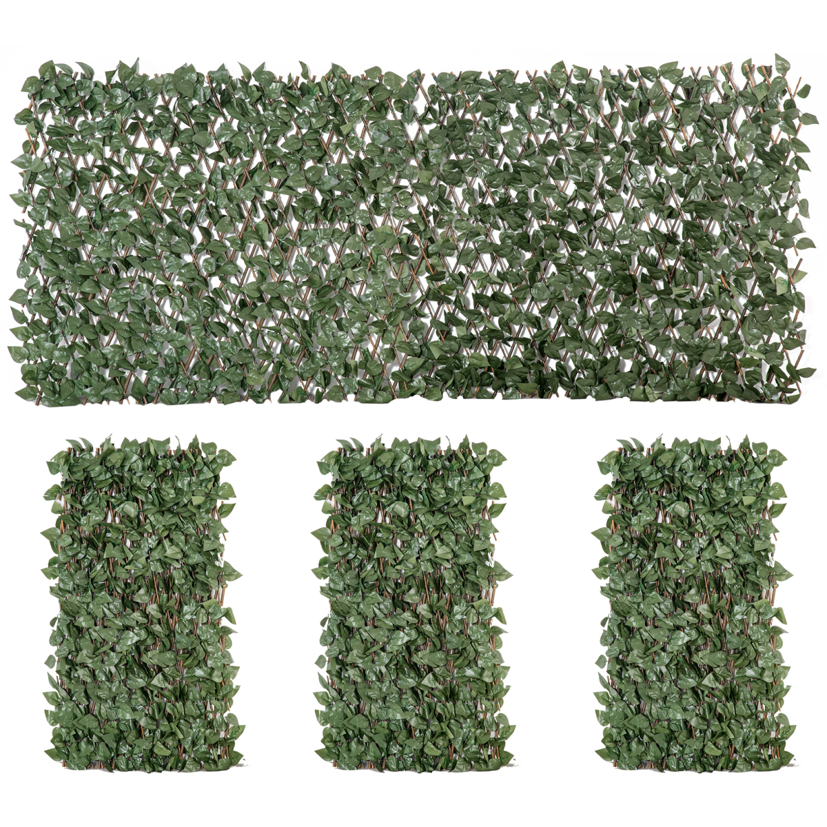 Outsunny 4Pc Expanding Telescopic Trellis Fence, 2m x 1m Artificial Laurel Leaf Plant Fence for Indoor and Outdoor Use