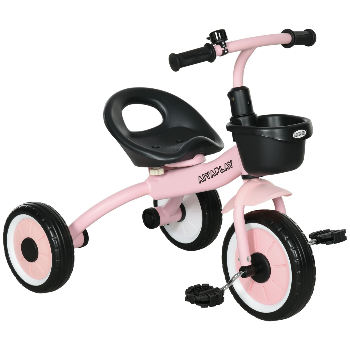 AIYAPLAY Kids Tricycle with Adjustable Seat, Basket & Bell, Pink