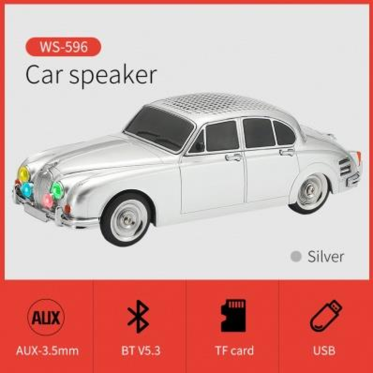 WSTER Wireless Bluetooth Car Speaker with TF/USB/FM, Bluetooth 5.0, Deep Bass, TWS, FM Radio