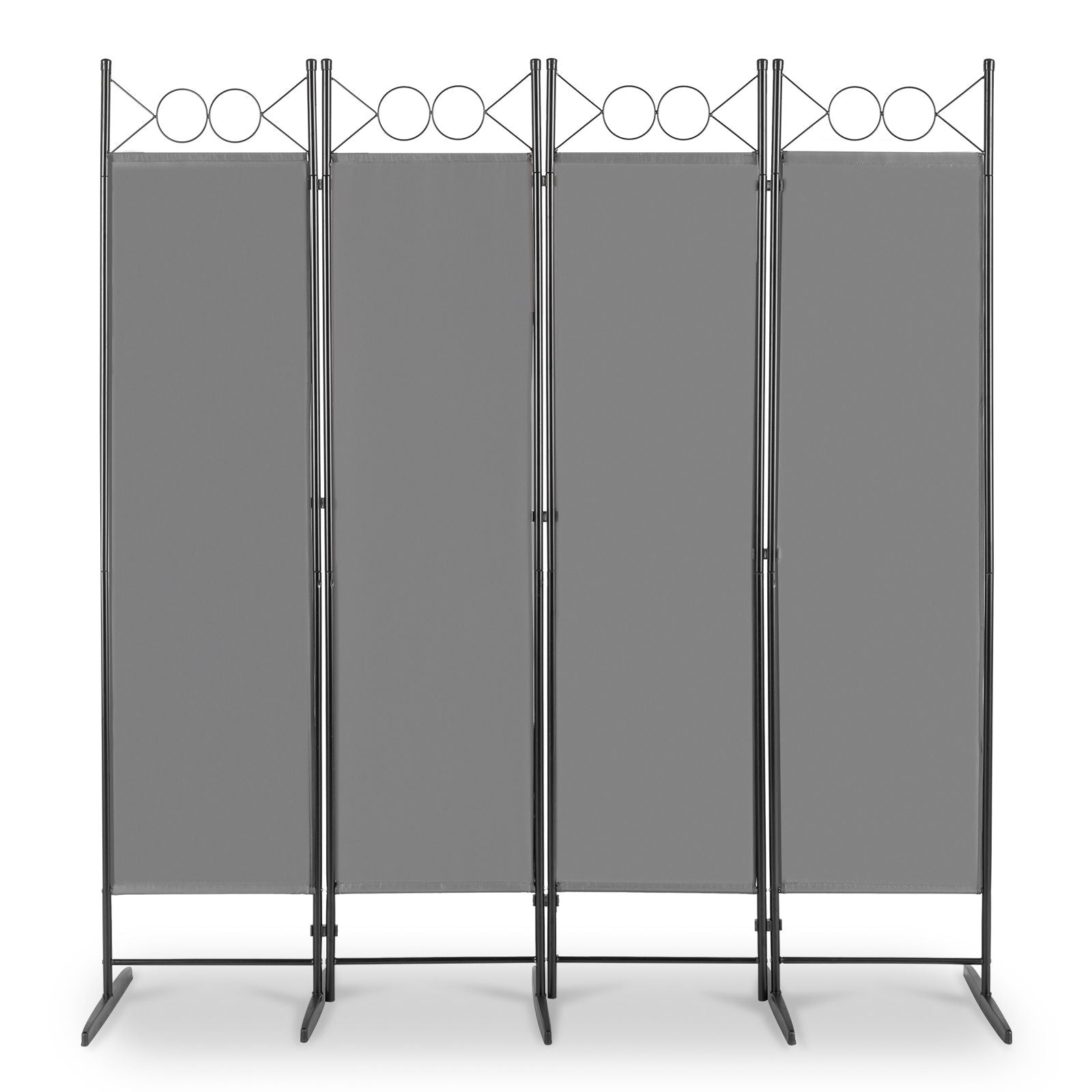4-Panel Foldable Room Divider Screen, 5.74FT, Gray, 130g Polyester Cloth, Carbon Steel Frame, Plastic Feet