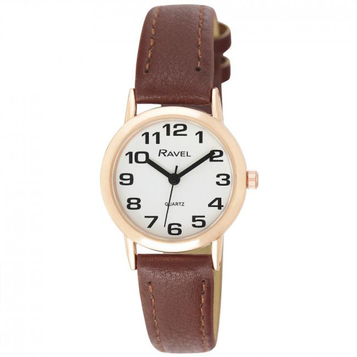 Ravel Ladies White Dial Brown Leather Strap Watch