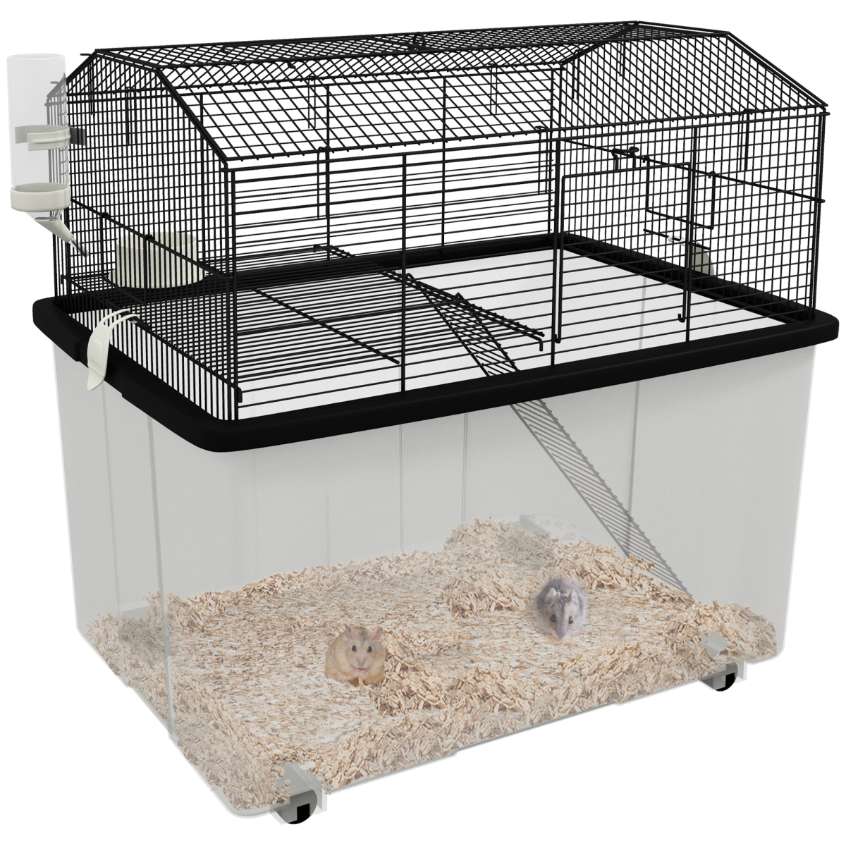 PawHut Two-Tier Hamster & Gerbil Cage with Deep Base, Ramp & Dish