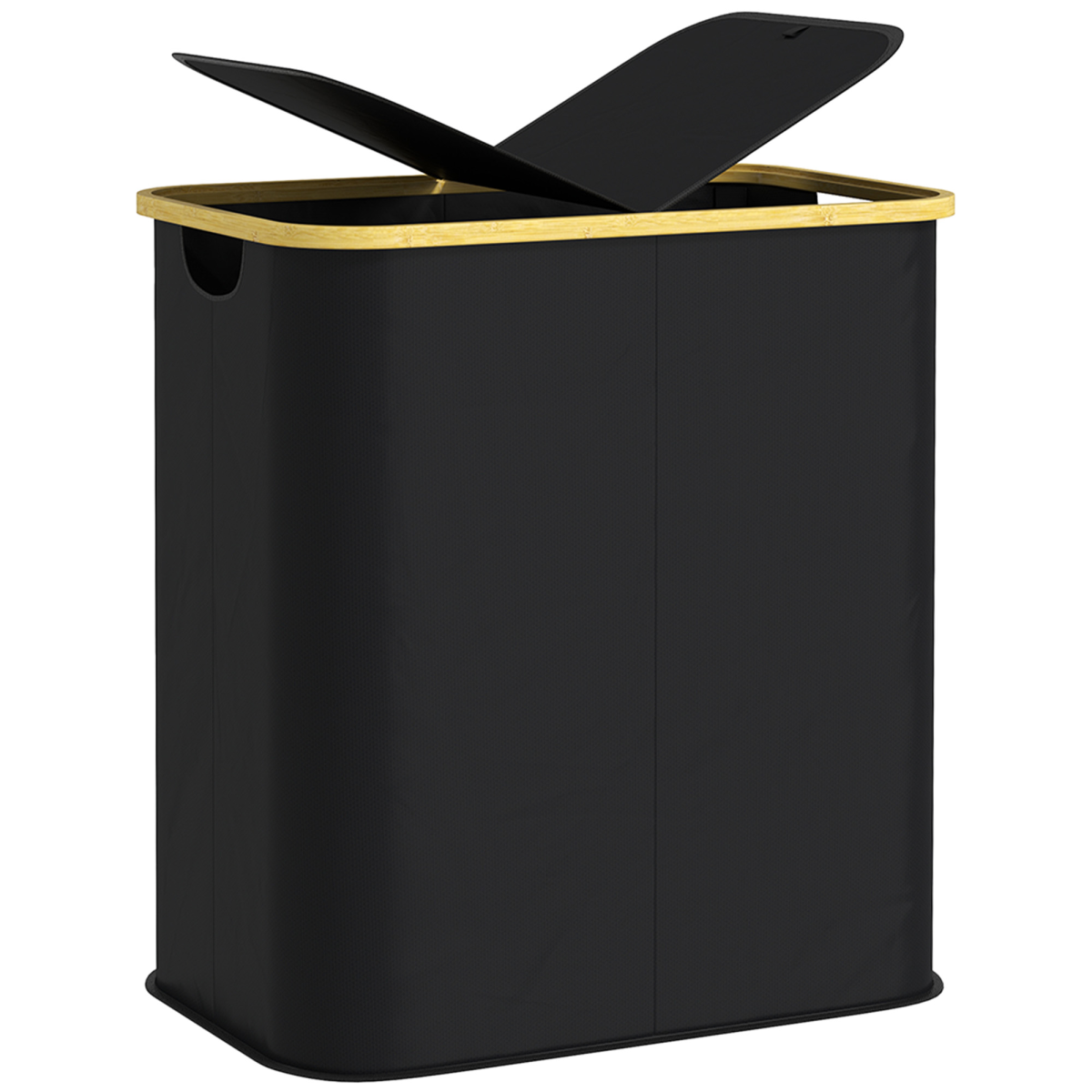 HOMCOM 80L Double Laundry Hamper, Foldable Bamboo, Black