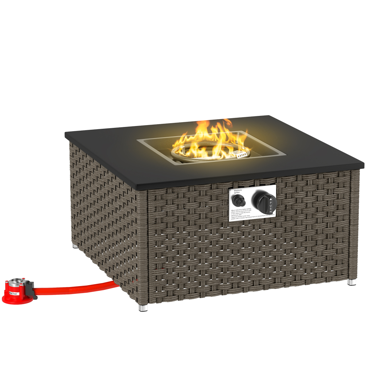 Outsunny 13KW Grey Rattan Gas Fire Pit Table with Lid